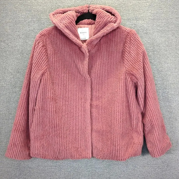 Elodie Girl Soft Faux Fur Coat Pink with Hood Size  Large - Picture 2 of 14